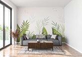 Green leaves print wallpaper with tropical botanical pattern